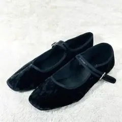 未使用級【GU】ワンストラップ 黒 ベロア メリージェーン フラットシューズ