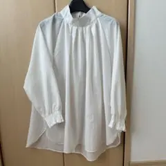 ホワイト 五分袖 シャツ L バックボタン付き