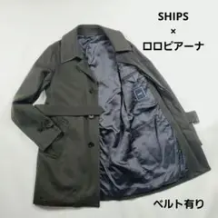 美品✨シップス ロロピアーナ ステンカラーコート 比翼 モスグリーン ベルト有