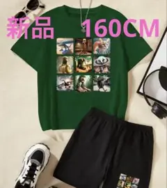 新品　キッズ　ダークグリーン Tシャツと黒色ショートパンツ セット