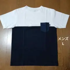 【古着】ノースフェイス メンズL Tシャツ（半袖）ホワイト x ネイビーポケット