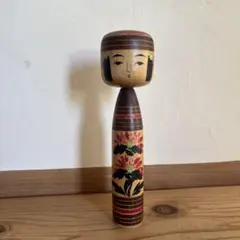 こけし人形 花柄 木製 約24cm
