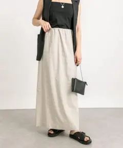 リヴドロワ【ストレッチ◎】リネンストレッチギャザータイトスカート