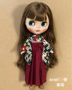 ブライス リカちゃん 着物 袴 帯 手提げ 4点セット [黒×エンジ]