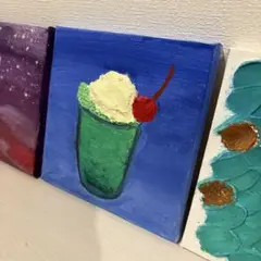 テクスチャーアート レトロ喫茶のクリームソーダアート＊爽やか夏インテリア 絵