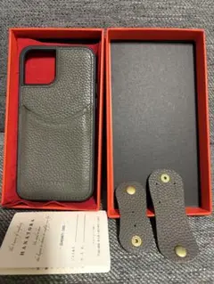 オリーブグレー レザー iPhoneケース ポケット付き