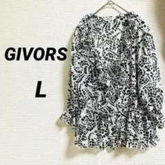 【ジボール】 トップス 柄シャツ シアー シースルー Lサイズ フリル 総柄
