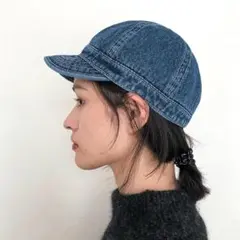加工デニム　キャップ　ショートつば　日除け　レディース