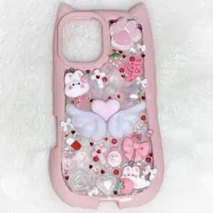 スマホケース iPhone16 ゴテゴテ デコ電 ピンク 量産型 うさぎ