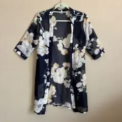 【美品】エアリー花柄総柄 シアーカーディガン　海水浴　プール　アウトレジャー
