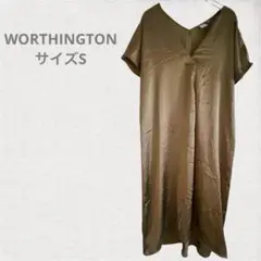 WORTHINGTON オリーブ色 Vネック 半袖 ワンピース S
