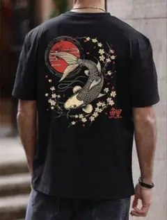 SALE 新品 和柄 Men's Tシャツ XXL 鯉 BLACK