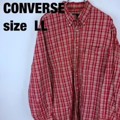 【0042】CONVERSE 赤チェックシャツ メンズ LL 綿100%