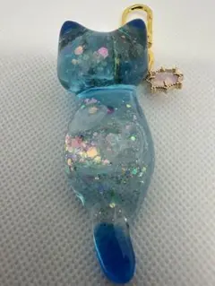 ★くらげ青さん★ハンドメイド　レジン　猫　ネコ　ねこ　チャーム　クラゲ