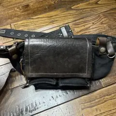 キャンバス エイジドレザー バッグ　3L程度