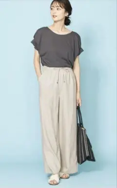 any Fam エニィファム　UVケア　リネン ワイドパンツ　ベージュ