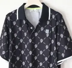 新品タグ付き【デヴァロー ゴルフ】スカルキャディー柄 ポロシャツ 黒 S(M)