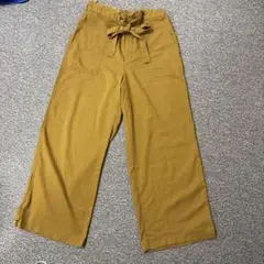 マスタード ワイドパンツ ウエストリボン付き