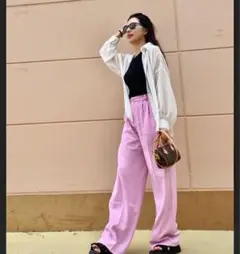 GRL センタープレスストレートワイドパンツ ピンク