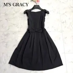 極美品✨エムズグレイシー フレアワンピース リボン ドレス Aライン ブラック