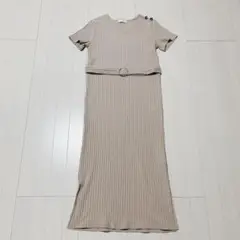 セシルマクビー　半袖　ロングワンピース　ベルト付き　ベージュ　M