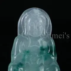 完美高氷種翡翠 観音牌彫刻 明緑色透明石 精工手彫 無傷 中国仏教美術 守護観賞