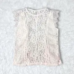 ジーユー　花柄レースデザインTノースリーブ　ホワイト　ブラウス　M