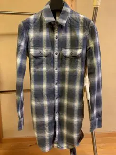 attachment アタッチメント　ロングチェックネルシャツ　青白