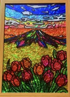 ステンドグラスガラス絵の具グラスデコアート赤富士山沖縄イラスト犬猫鳥花海月龍神