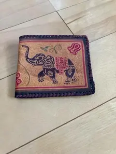 象刺繍 二つ折り財布 オレンジ 紫