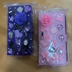 手帳型スマホケース 紫 ピンク 2点セット