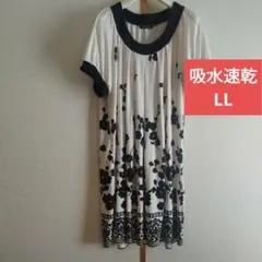 【大きいサイズLL】Nini Lack 半袖ひざ丈ワンピース 花柄　チュニック