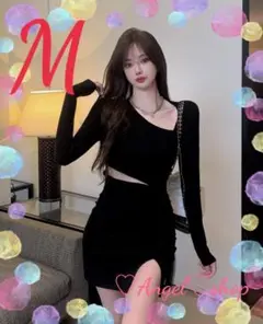 アシンメトリー セクシー おしゃれ ブラック M インポート 韓国女子
