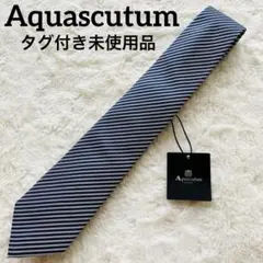 タグ付き未使用品 アクアスキュータム ストライプ ネクタイ ネイビー グレー