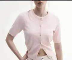 H&M ピンク ニットカーディガン 半袖カーディガン