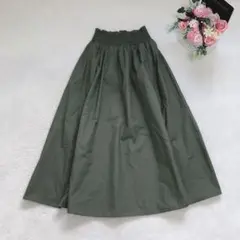 GU ロングスカート シンプル カーキ ウエストゴム S ベーシック