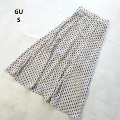 GU ジーユー コモンプリント ロングスカート 総柄 Wゴム ベージュ S