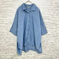 新品・未使用　サマンサモスモス コットン　リネン　切替ゆる　シャツ　F ブルー