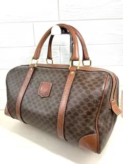 【CELINE】ボストンバッグ　マカダム柄　PVC ダークブラウン