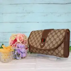 GUCCI クラッチバッグ GGスプリーム 茶色×ベージュ 本革×キャンバス