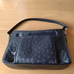 中古品 オーストリッチ黒の2WAYバッグ 手提げ、ショルダー