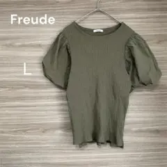 Freude 【Ｌ】カーキ　半袖 トップス 異素材コンビ　綿混