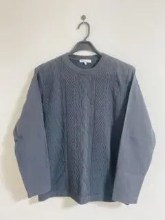 ケーブル編み長袖ニット トレーナー ダークグレー