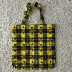 BEAMS DESIGN ファスナー付きエコバッグ イエロー ブラック チェック