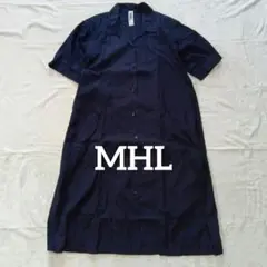 MHL 半袖 シャツワンピース ネイビー size I コットン 定番