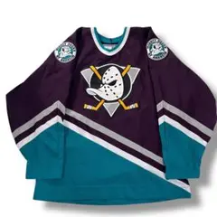 FANS NHLマイティーダックス中綿ナイロンジャケットパーカー　ヴィンテージ FANS NHLマイティーダックス中綿ナイロンジャケットパーカー