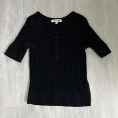 S UNIQLO ポインテールニットヘンリーネックセーター半袖　ブラック　黒