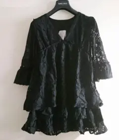 ブラックレースティアードチュニックワンピース 総レース Mサイズ