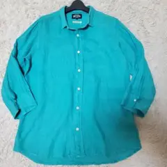 美品 BEAMS ビームス リネン100% 八分袖 シャツ ターコイズブルー L
