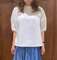 TRANOI. ホワイト バルーンスリーブ Tシャツ